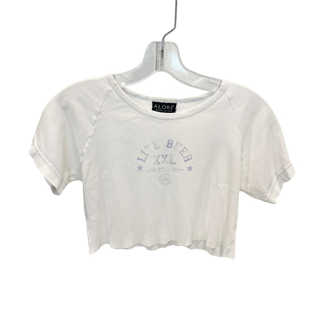 Vintage 90s Alore Miller Lite Beer Cropped Raglan T-Shirt White Large USA‎ Made